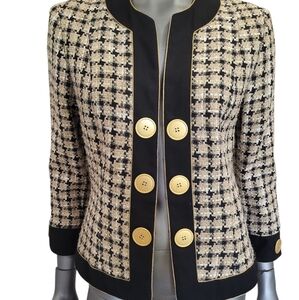 133B. Vintage Zoey Elegant Black, Cream & Gold Women's Open  Jacket - Size 10